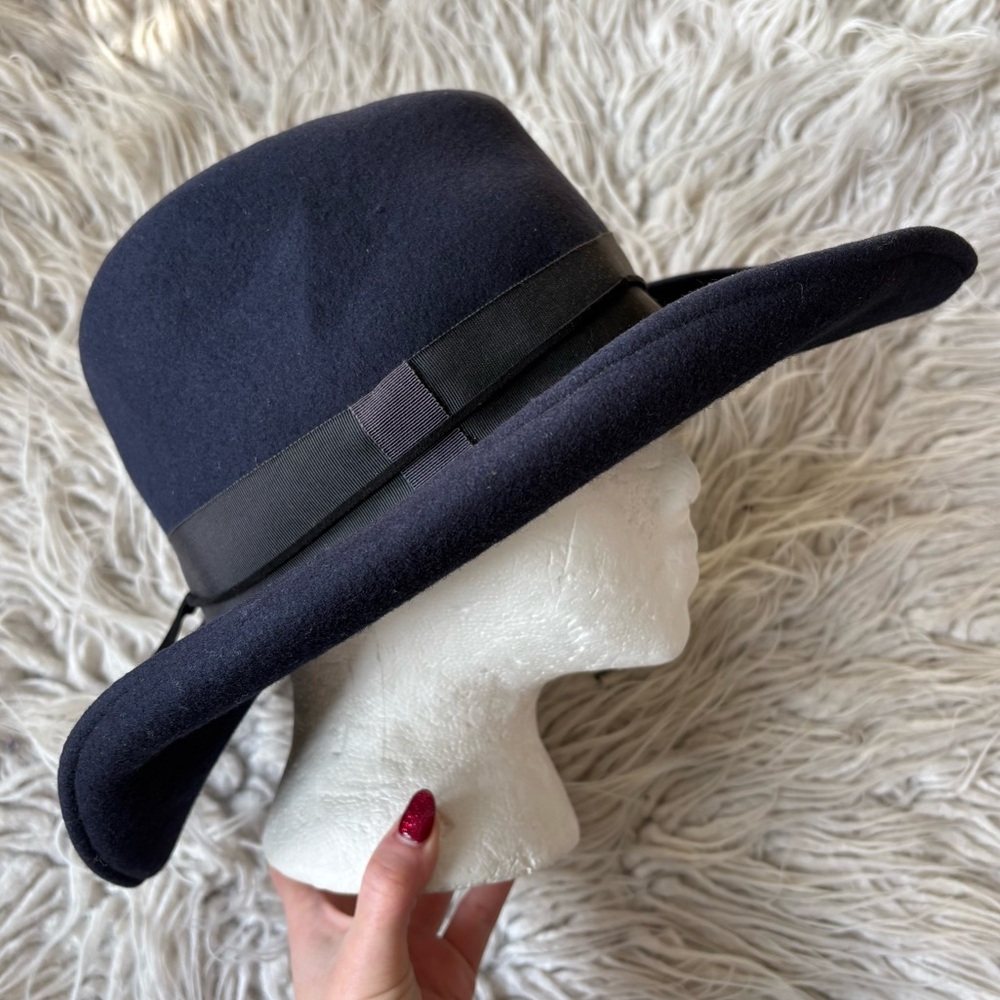 House of Lafayette Wool Felt Blue Gambler Grosgrain Suede Accent Hat One Size